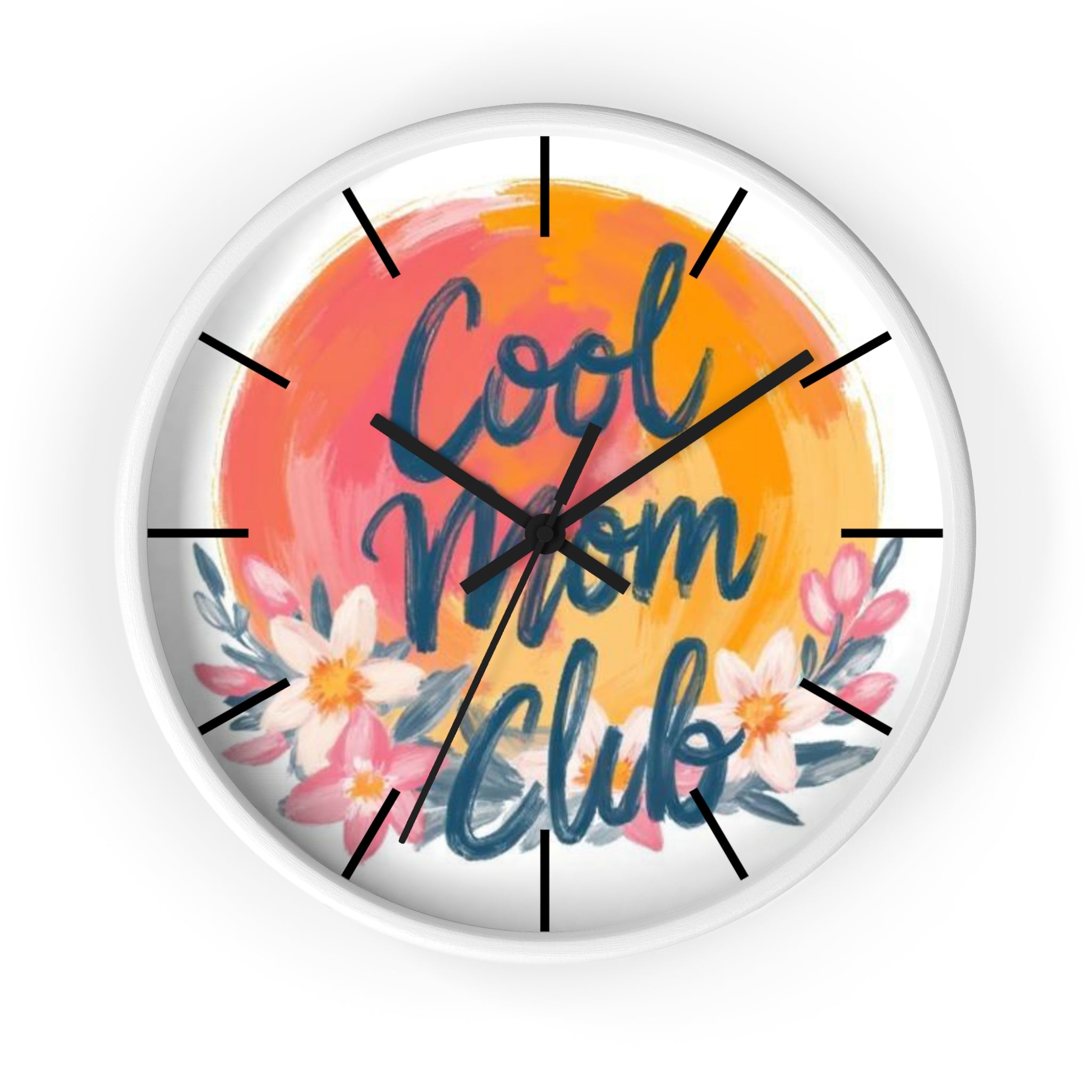 Cool Mom Club Wall Clock — Floral Sunburst Decorative Clock for Mother's Day & Home
