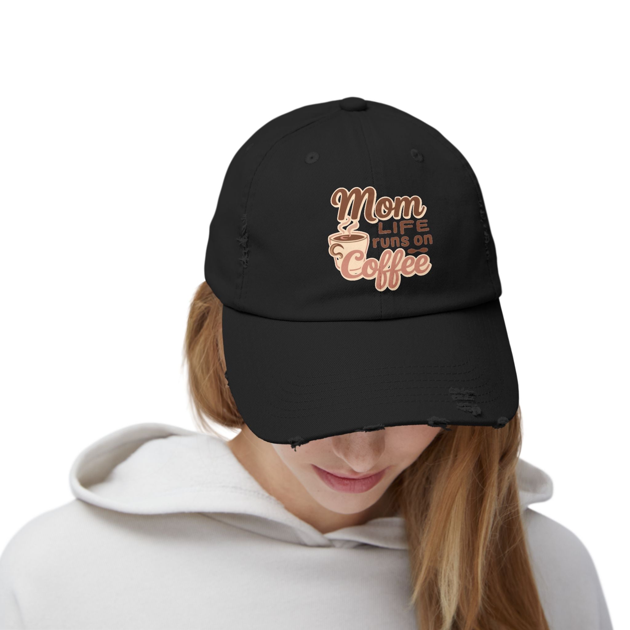 Mom Life Runs on Coffee Distressed Cap