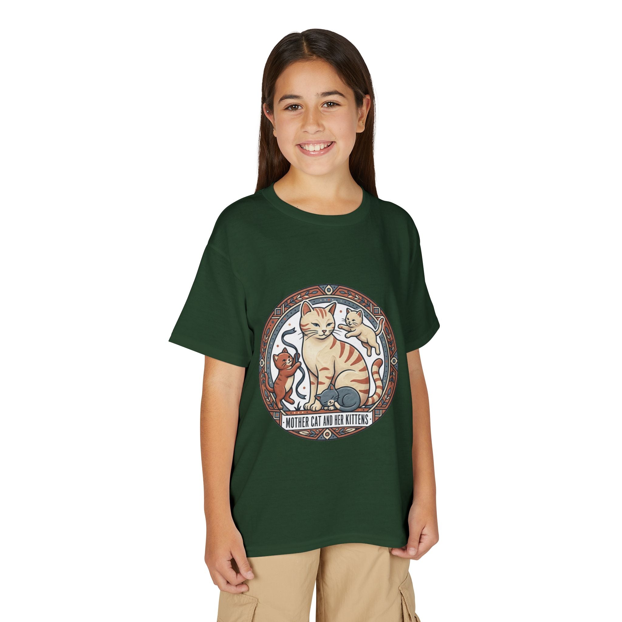 Kids' Cat Mom & Kittens Youth T-Shirt — Cute Mother Cat Illustration