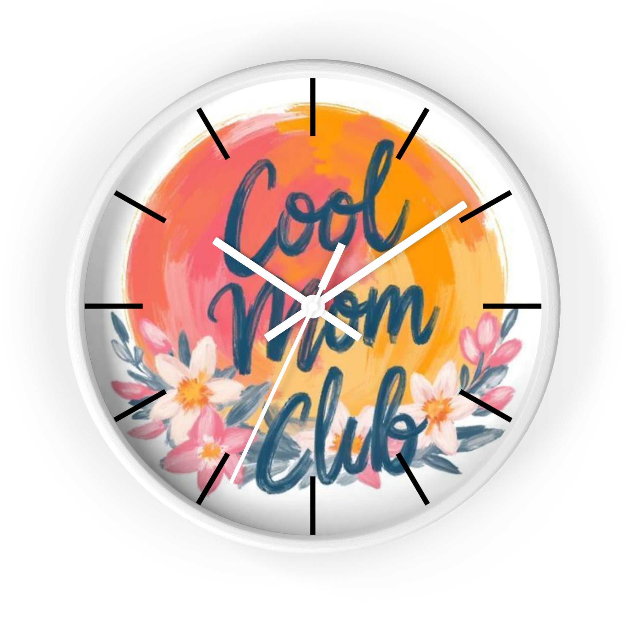 Cool Mom Club Wall Clock — Floral Sunburst Decorative Clock for Mother's Day & Home
