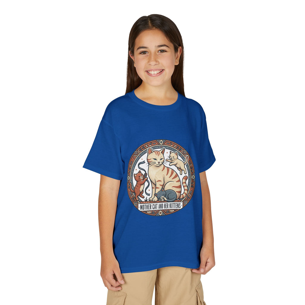 Kids' Cat Mom & Kittens Youth T-Shirt — Cute Mother Cat Illustration