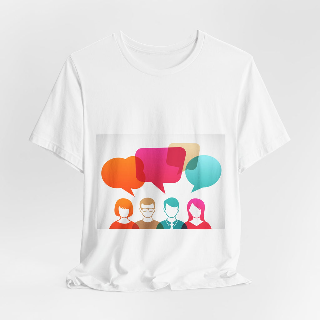 Conversation Crew Graphic Tee — Colorful Speech Bubble Design