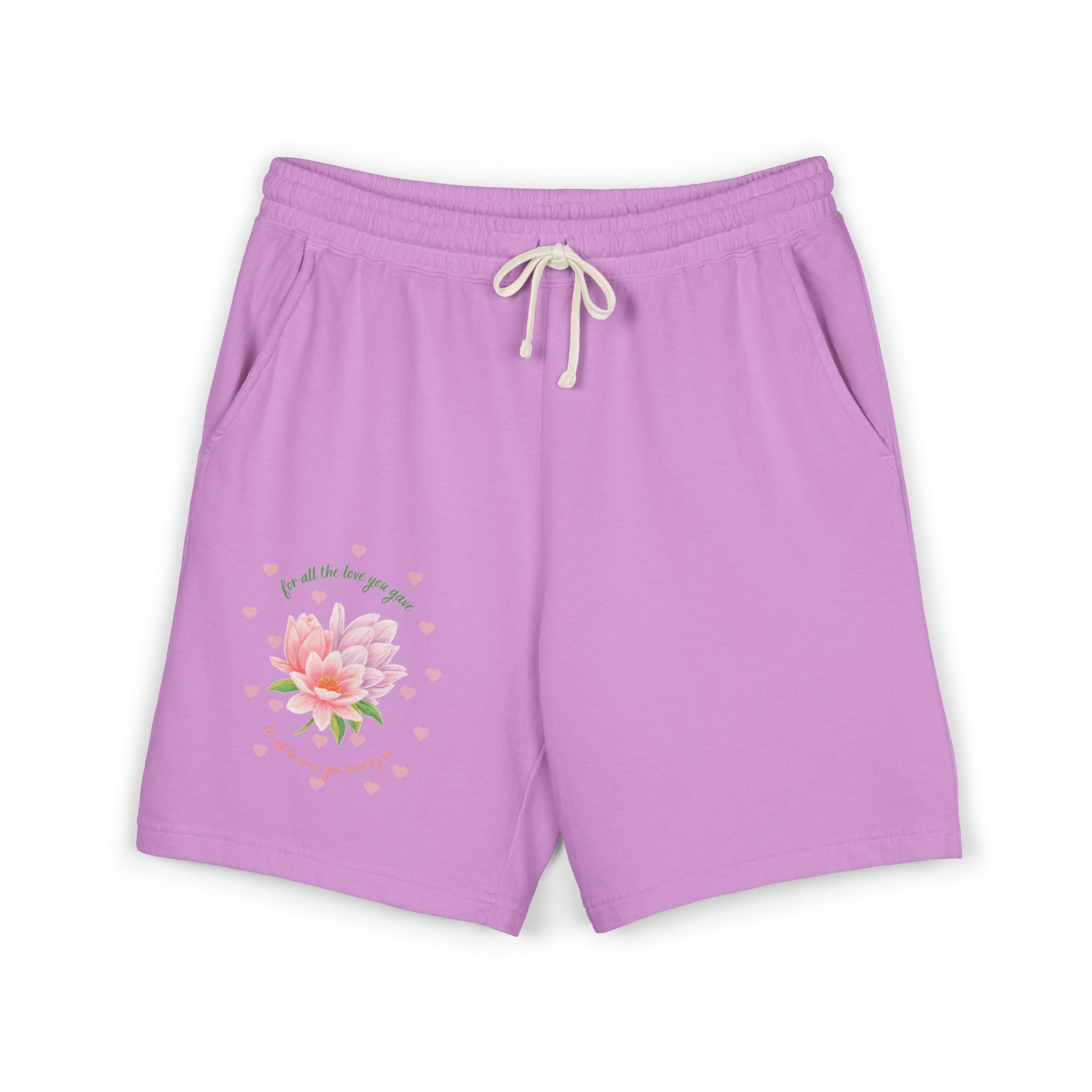 Floral Heart Blossom Sweat Shorts — "All the Love You Give" Lightweight Fleece