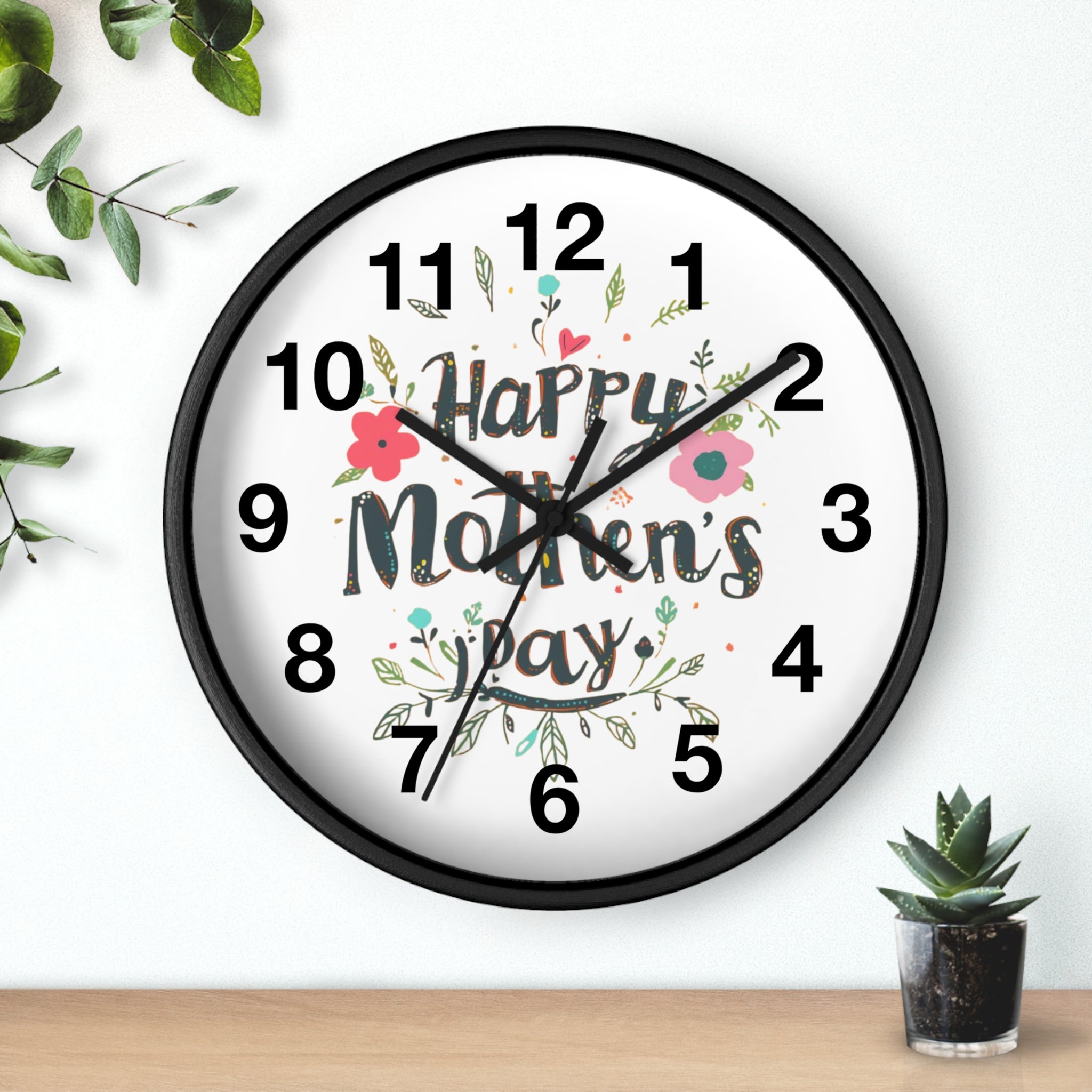 Mother's Day Wall Clock — 'Happy Mother's Day' Floral Decorative Clock