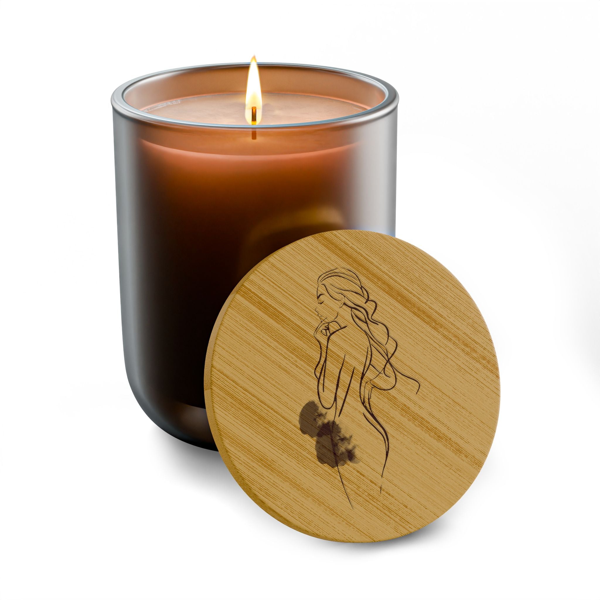 Engraved 14oz Scented Soy Candle — Minimal Line Art Bamboo Lid