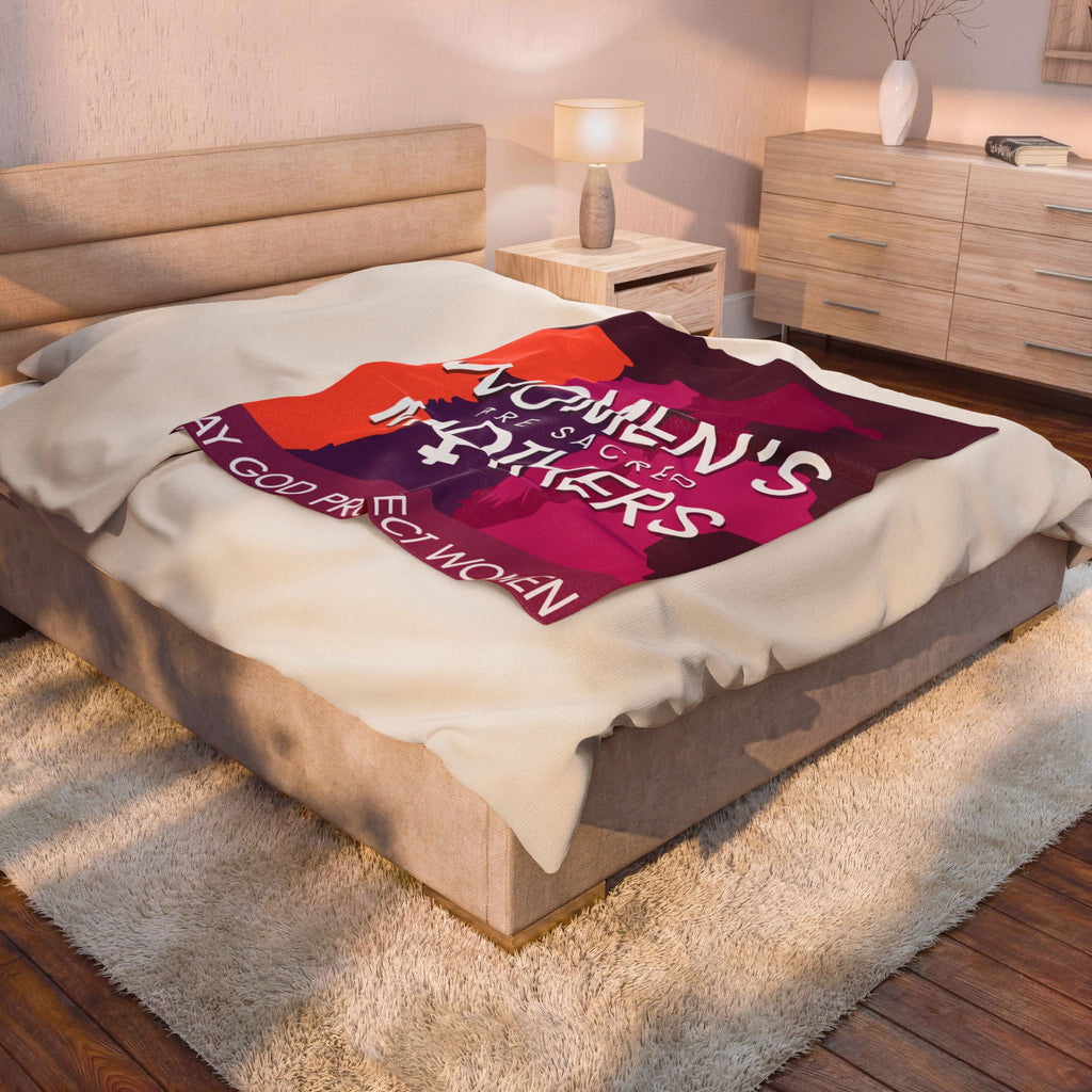 Velveteen Plush Blanket — "Women’s Are Sacred Mothers" Inspirational Feminine Throw (May God Protect Women)