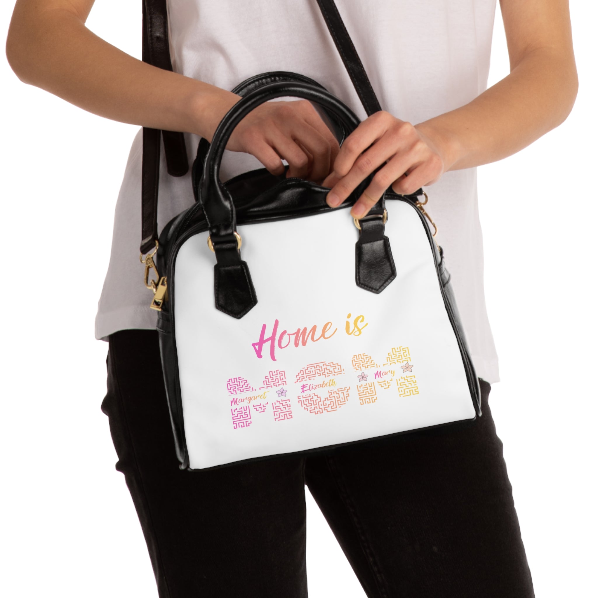 Shoulder Handbag — "Home Is Patch" Floral Script Shoulder Handbag