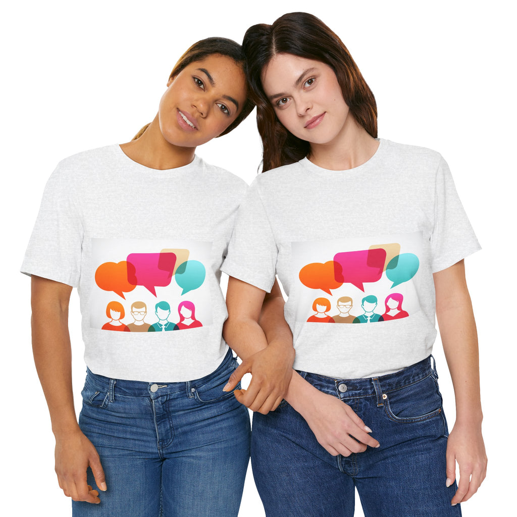 Conversation Crew Graphic Tee — Colorful Speech Bubble Design