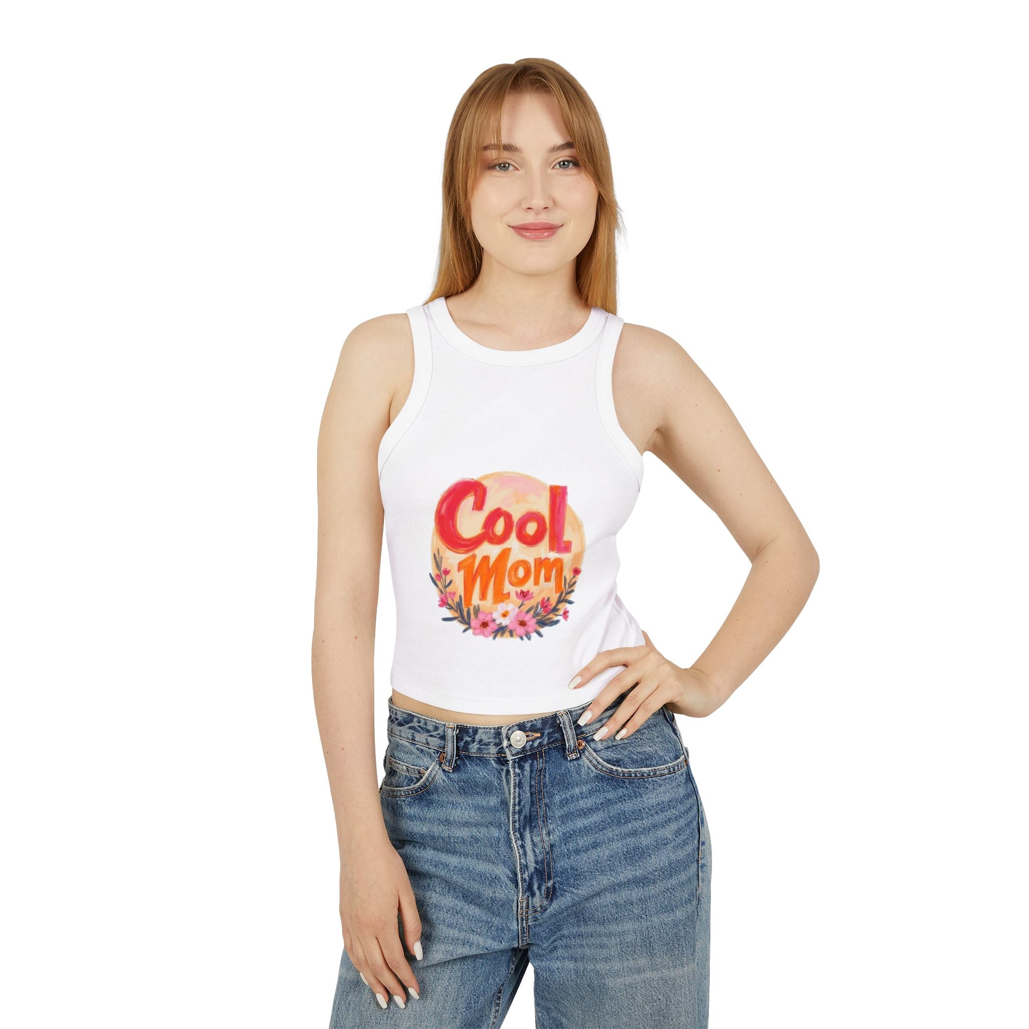 Cool Mom Racer Tank — Women's 'Cool Mom' Floral Micro Rib Tank Top (LOVE Back)