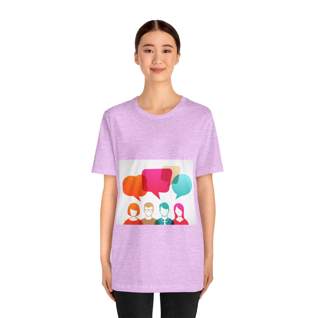 Conversation Crew Graphic Tee — Colorful Speech Bubble Design