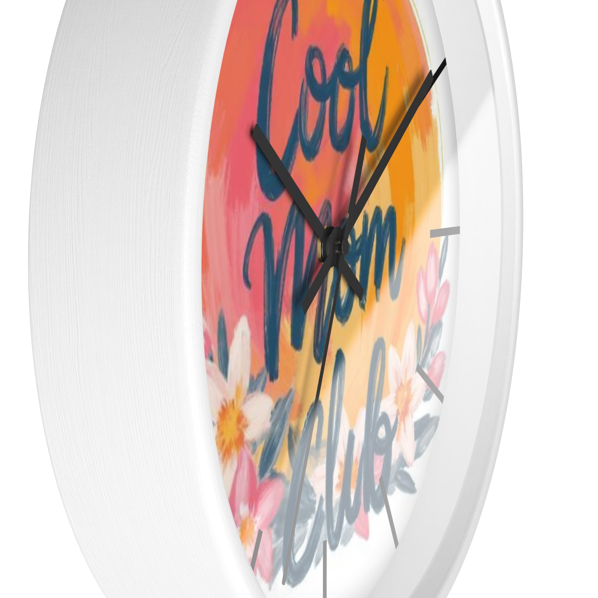 Cool Mom Club Wall Clock — Floral Sunburst Decorative Clock for Mother's Day & Home