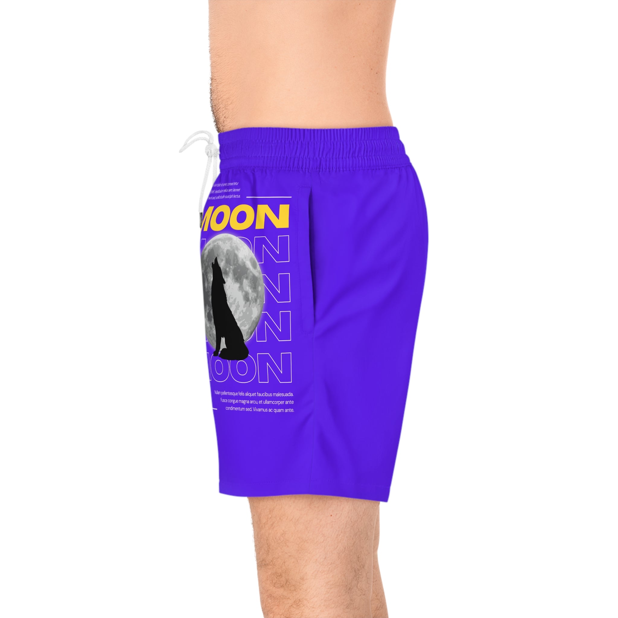 Moon Howl Swim Shorts — Men's Purple Wolf Moon Beach Trunks