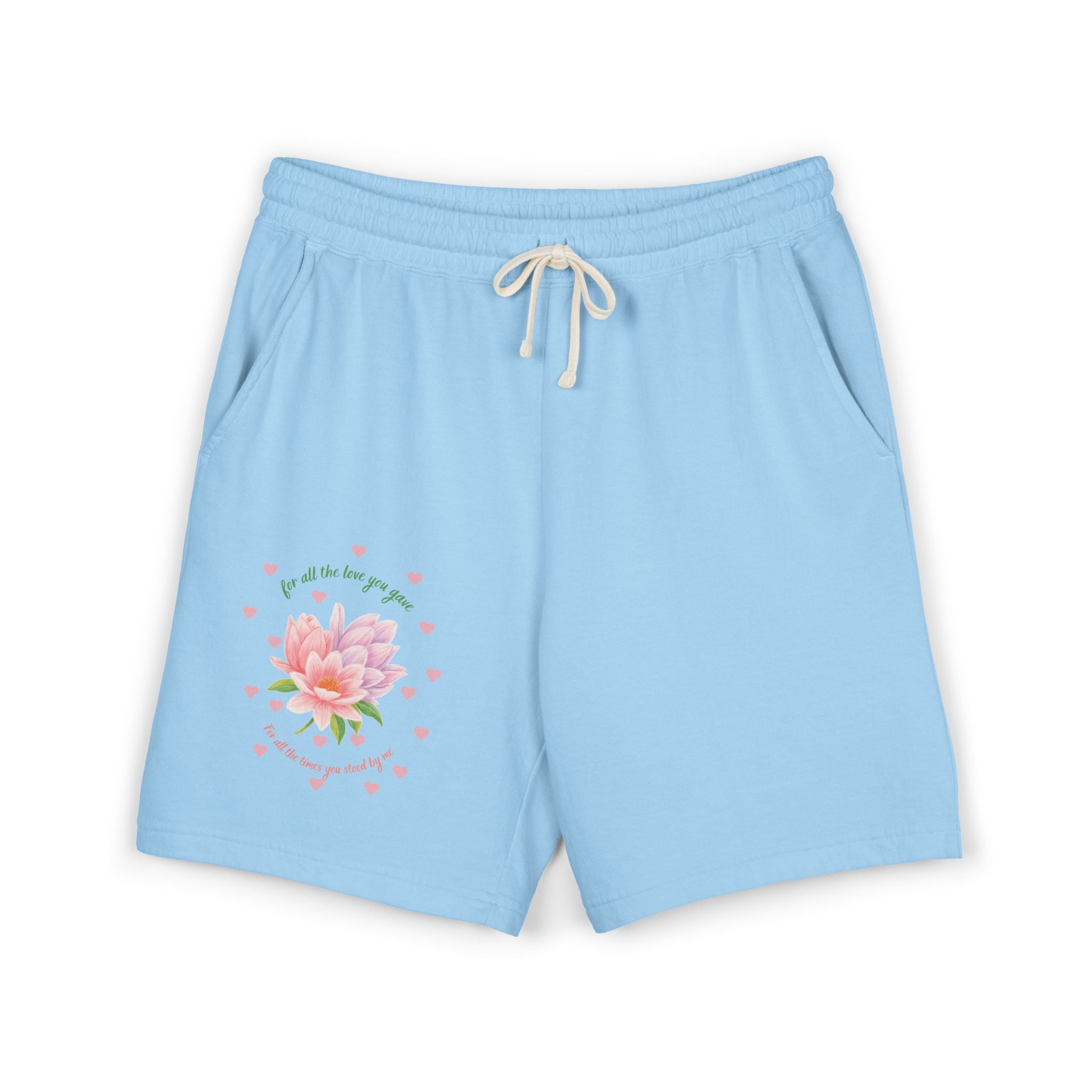 Floral Heart Blossom Sweat Shorts — "All the Love You Give" Lightweight Fleece