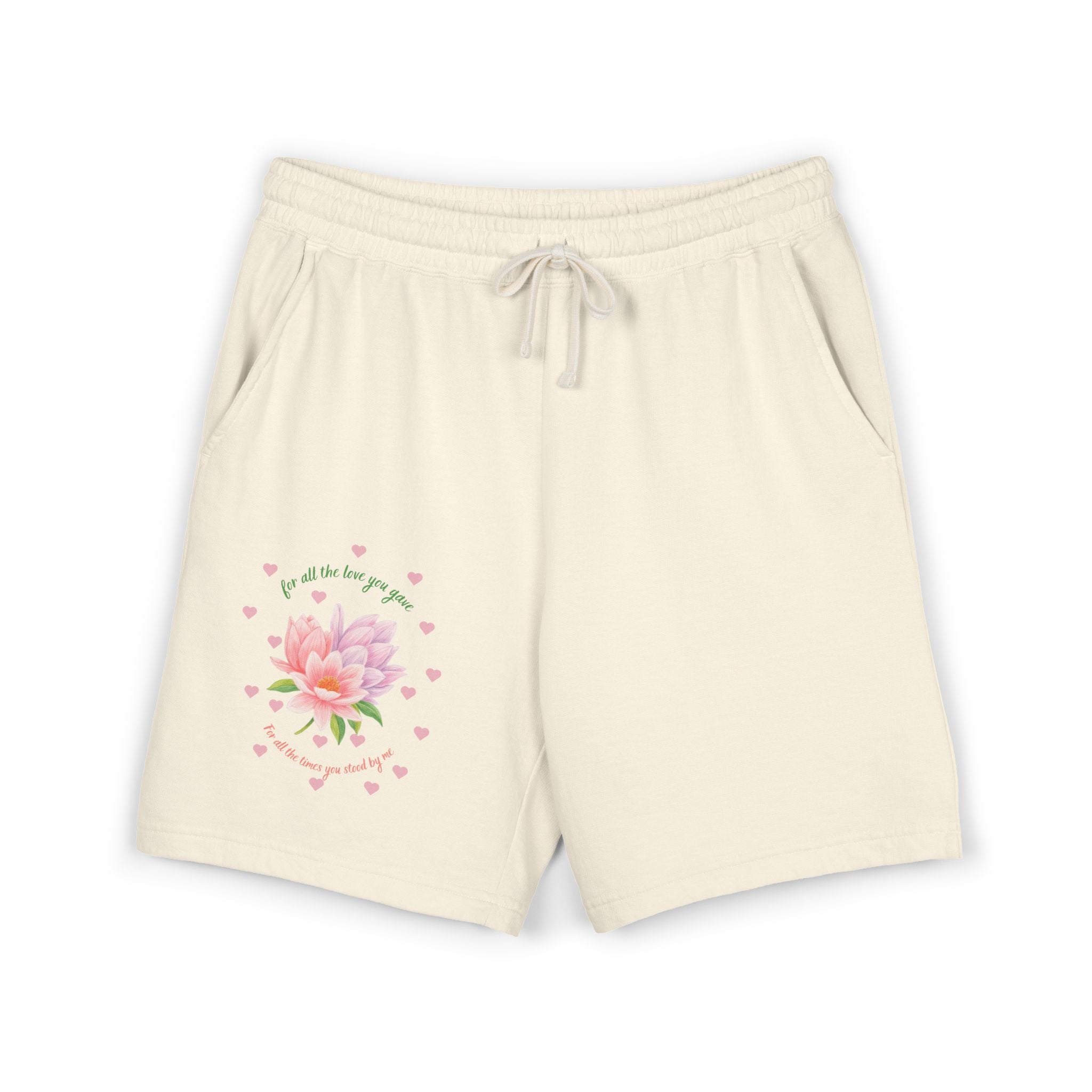 Floral Heart Blossom Sweat Shorts — "All the Love You Give" Lightweight Fleece
