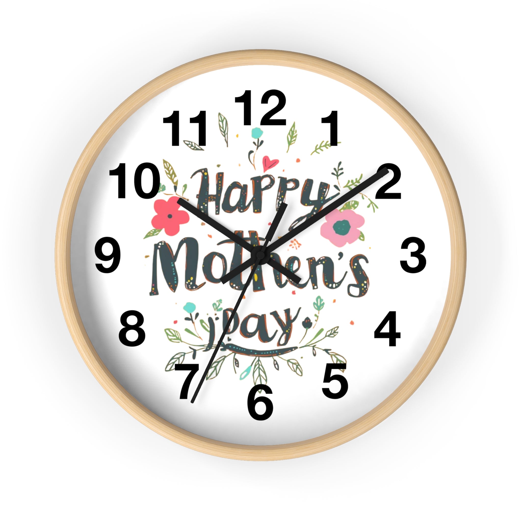 Mother's Day Wall Clock — 'Happy Mother's Day' Floral Decorative Clock
