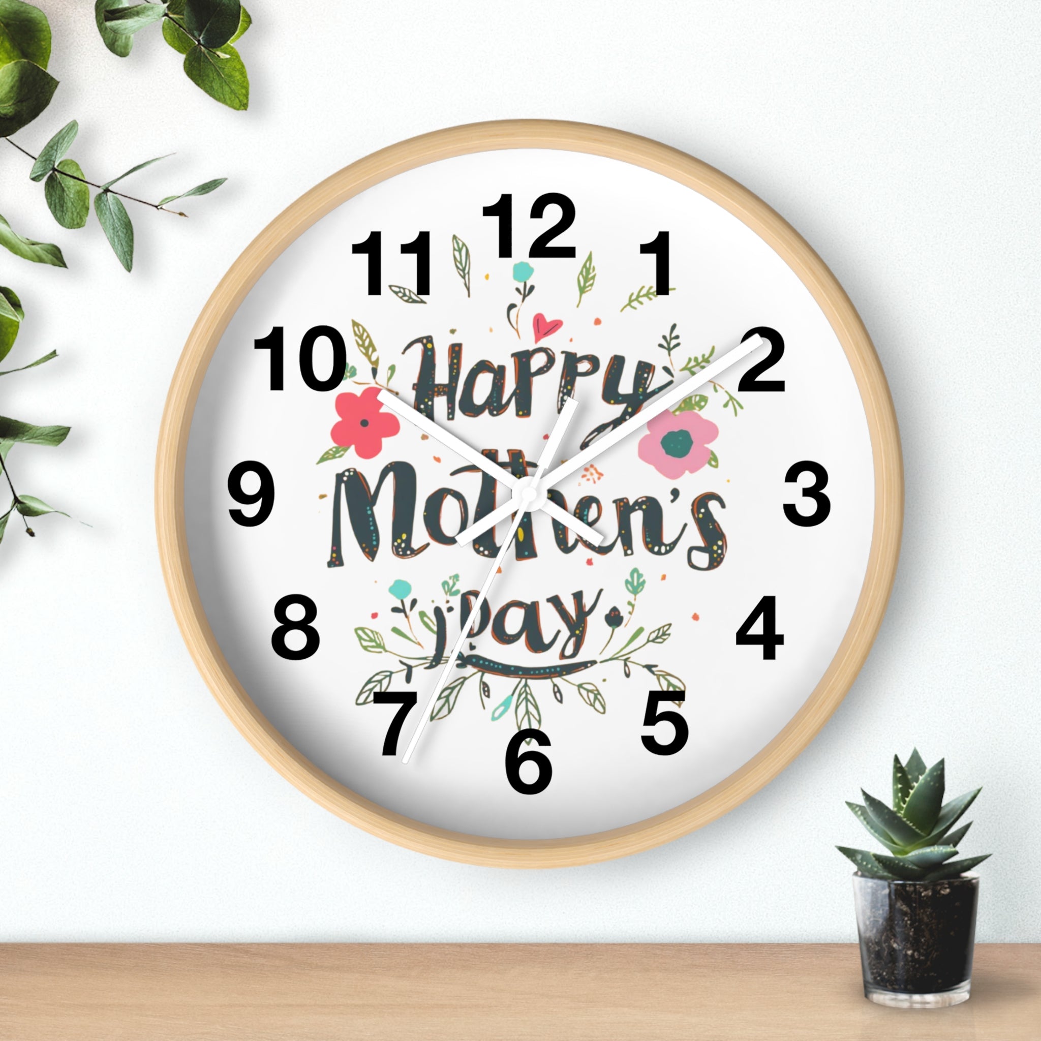 Mother's Day Wall Clock — 'Happy Mother's Day' Floral Decorative Clock