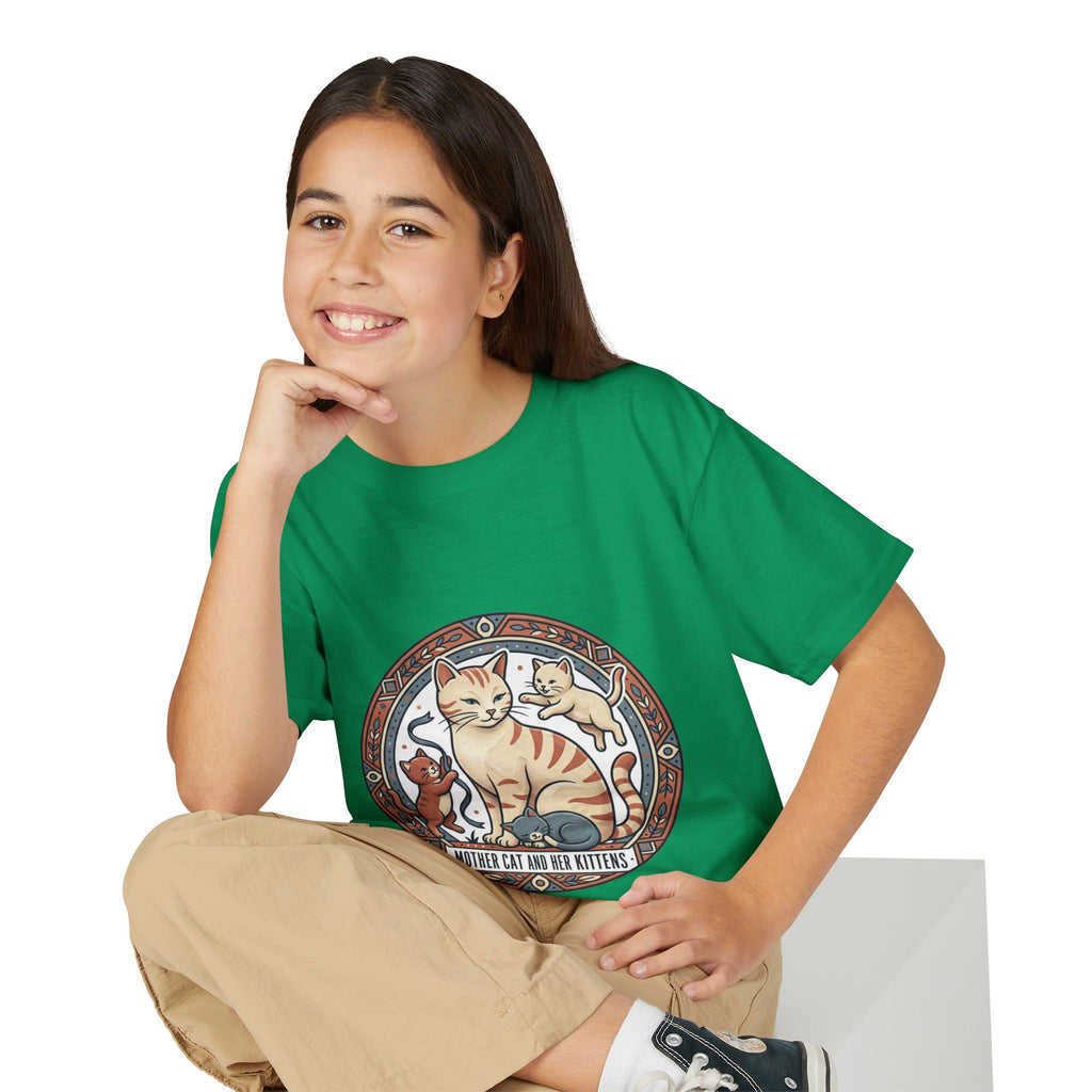 Kids' Cat Mom & Kittens Youth T-Shirt — Cute Mother Cat Illustration