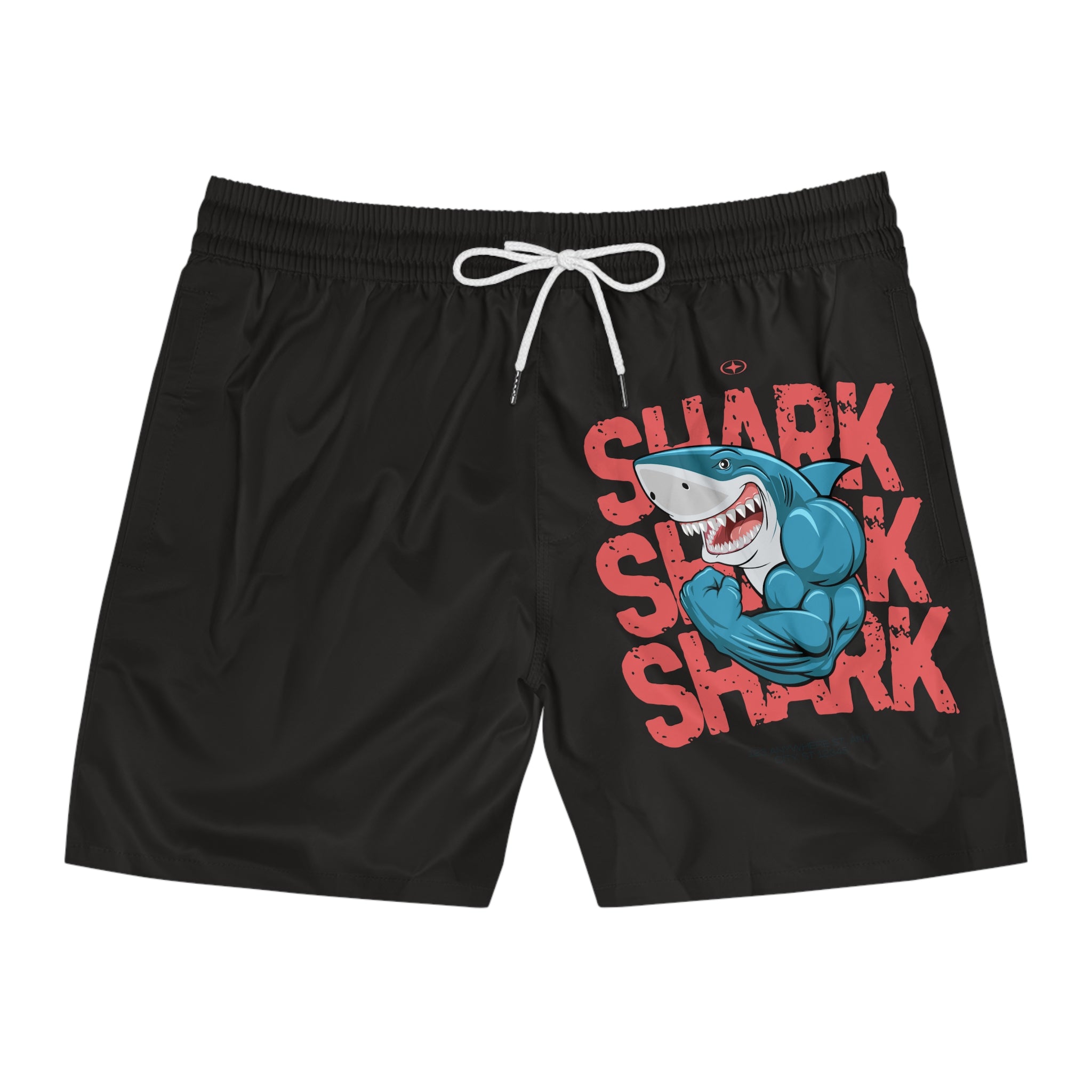 Shark Muscle Graphic Swim Shorts — Men's Mid-Length Beach Trunks