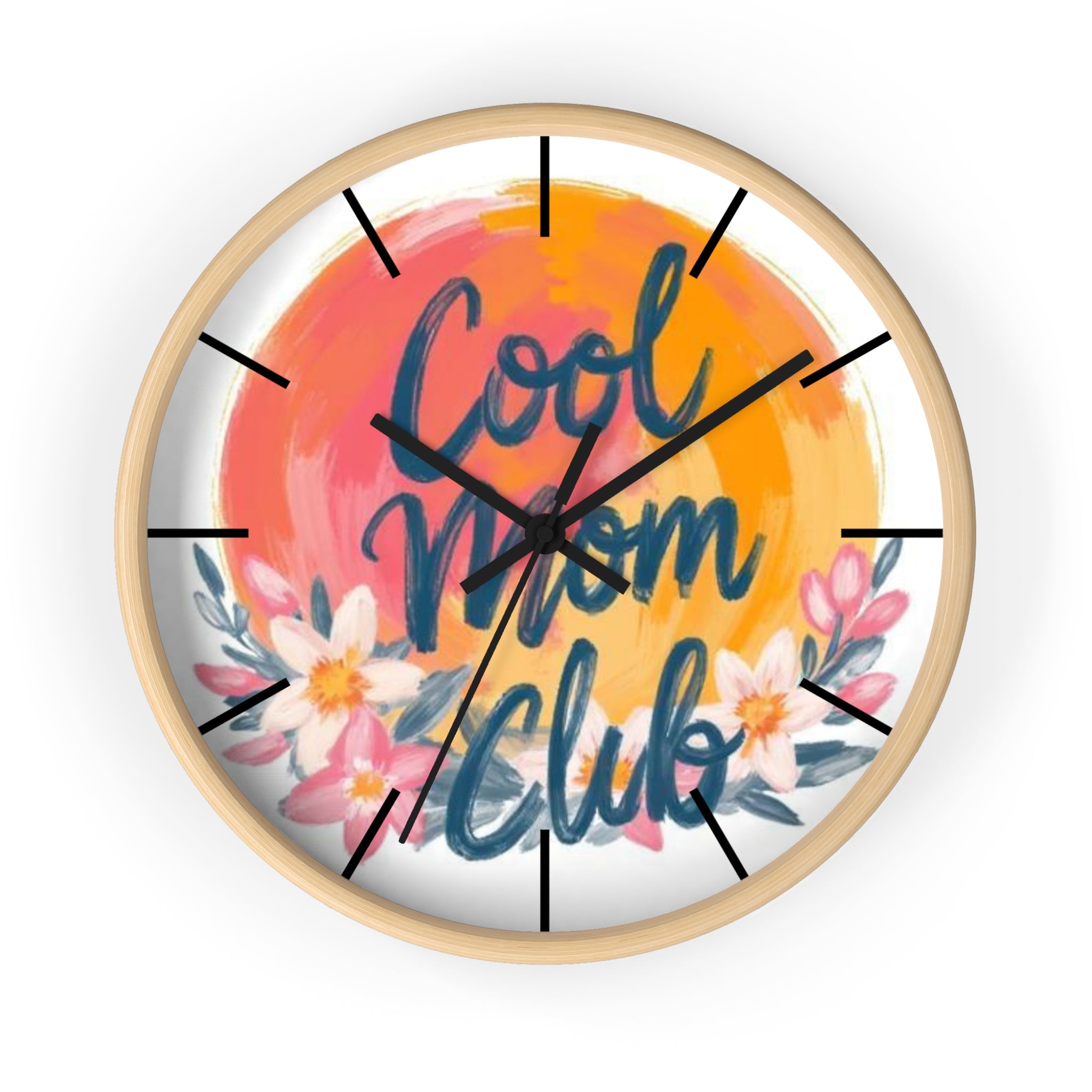 Cool Mom Club Wall Clock — Floral Sunburst Decorative Clock for Mother's Day & Home