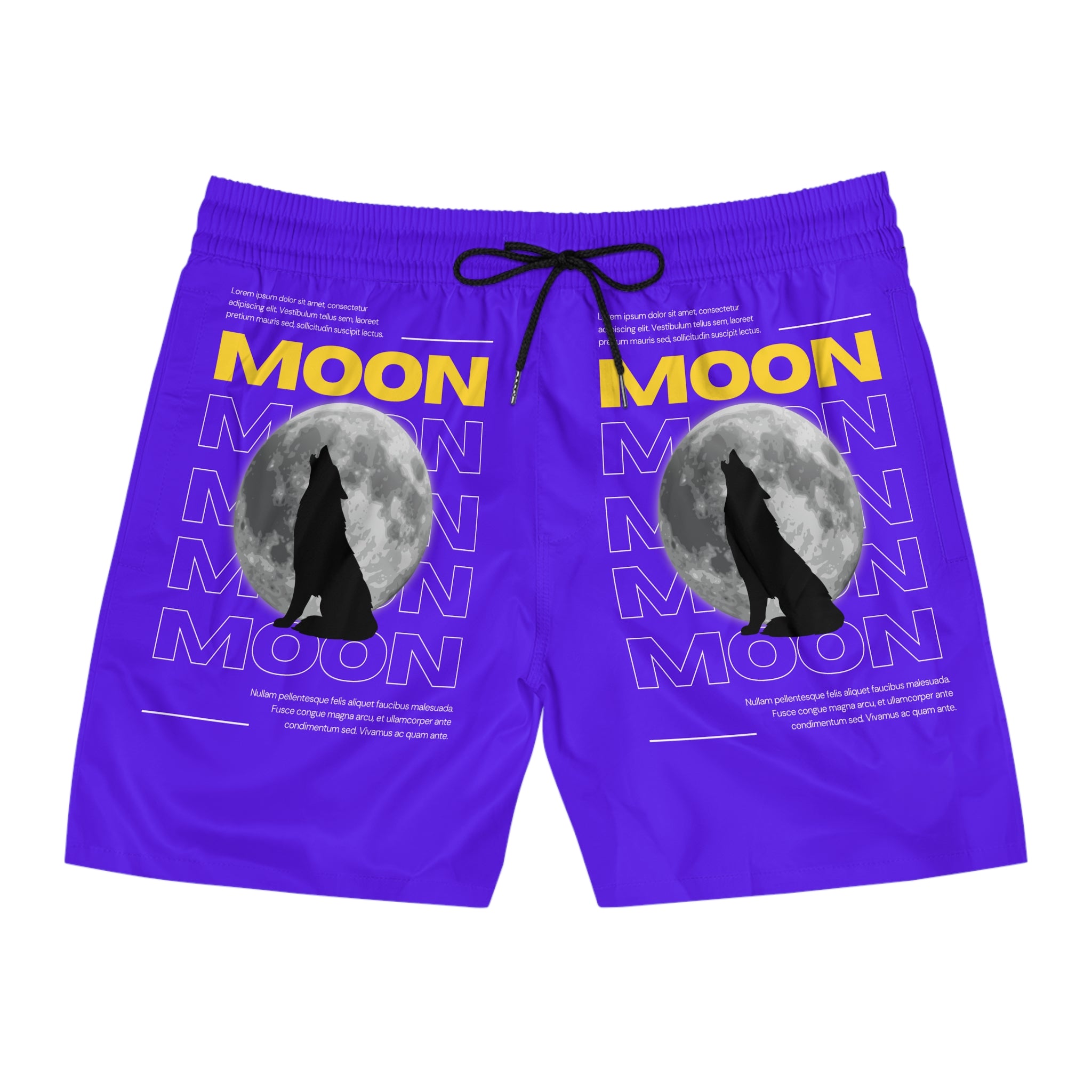 Moon Howl Swim Shorts — Men's Purple Wolf Moon Beach Trunks