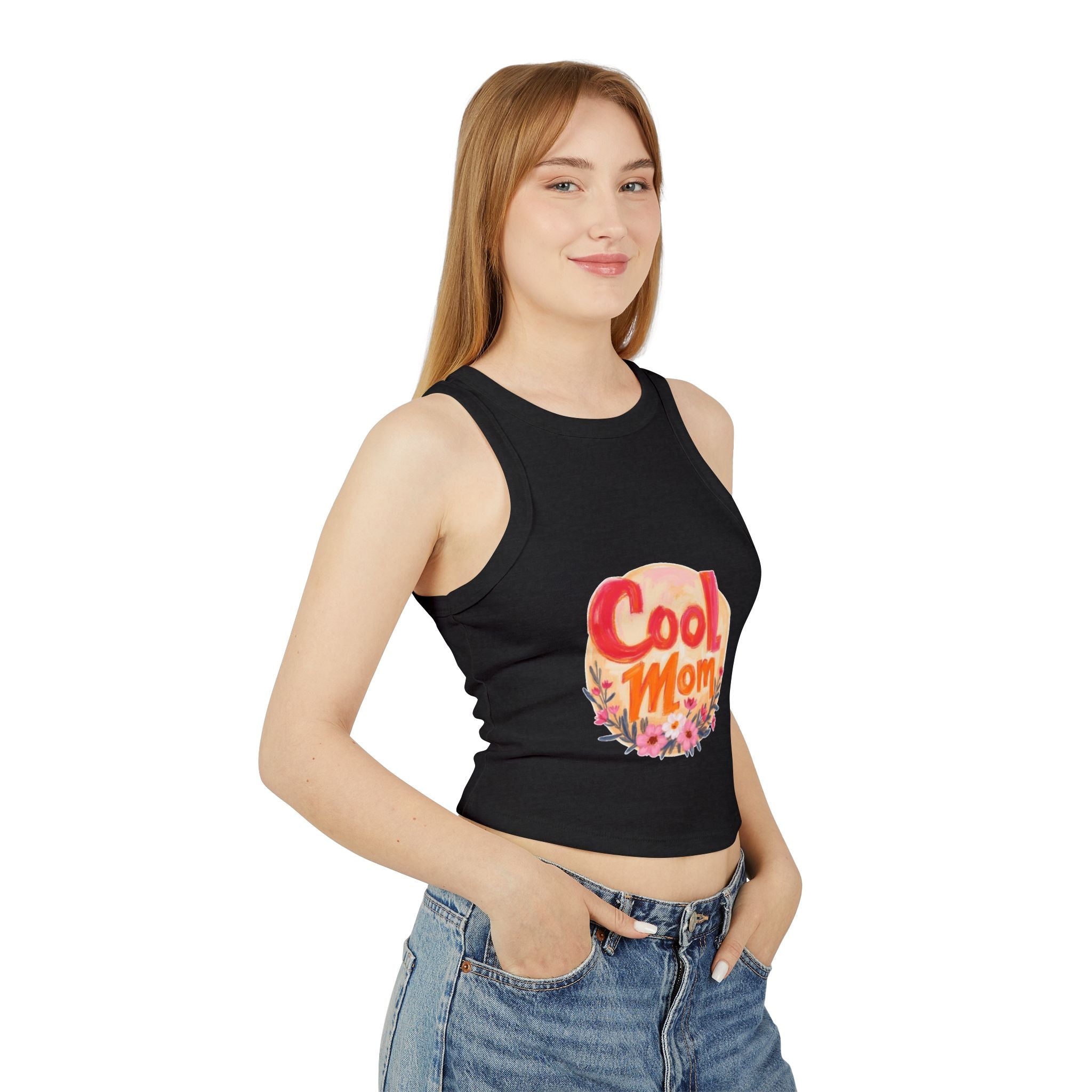 Cool Mom Racer Tank — Women's 'Cool Mom' Floral Micro Rib Tank Top (LOVE Back)