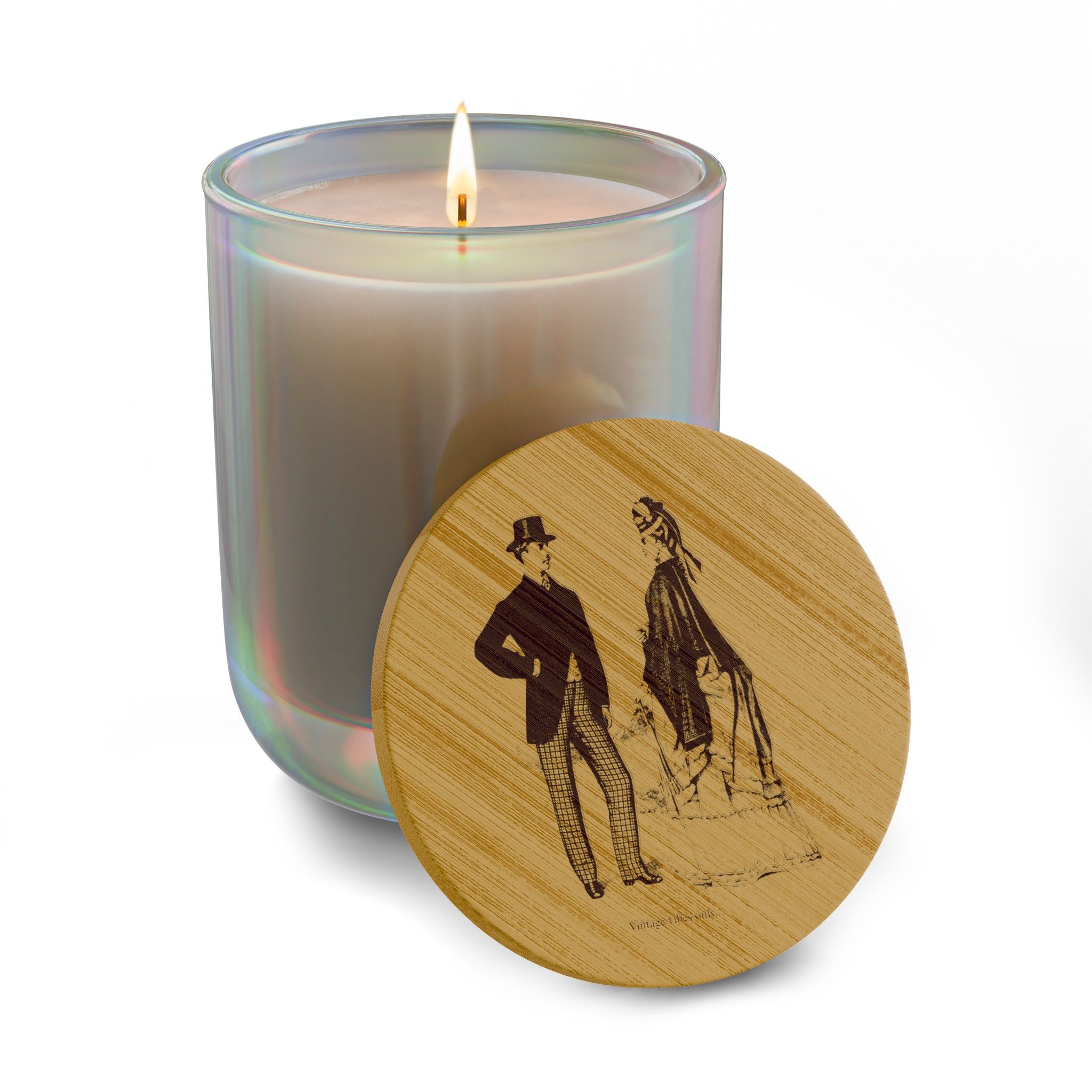 Engraved 14oz Scented Soy Candle — Vintage Couple Bamboo Lid