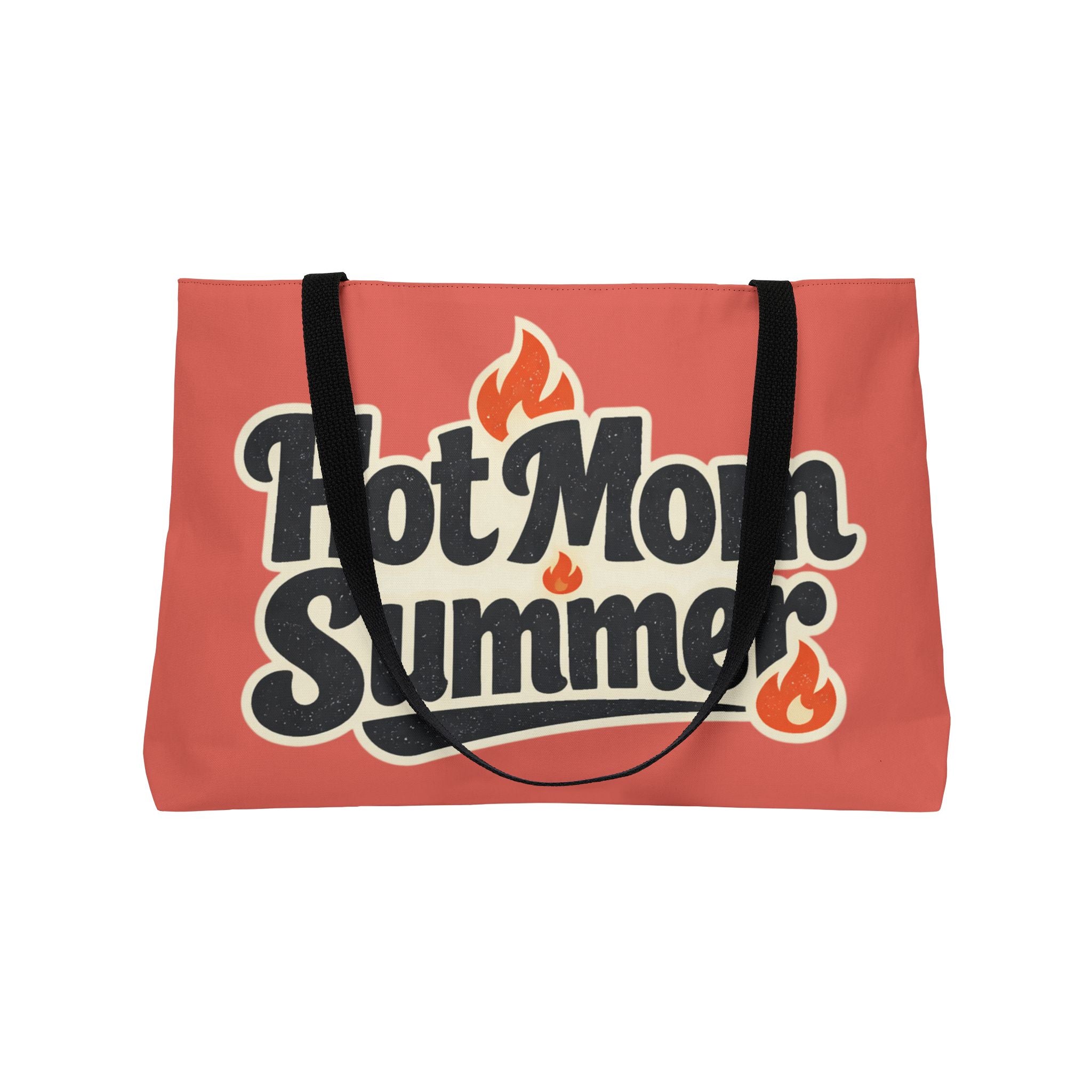 Weekender Tote Bag — "Hot Mom Summer" Retro Fire Graphic Beach Bag
