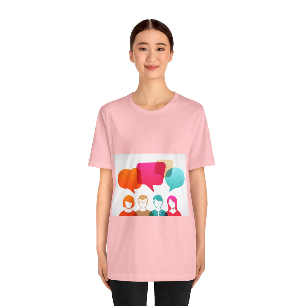 Conversation Crew Graphic Tee — Colorful Speech Bubble Design