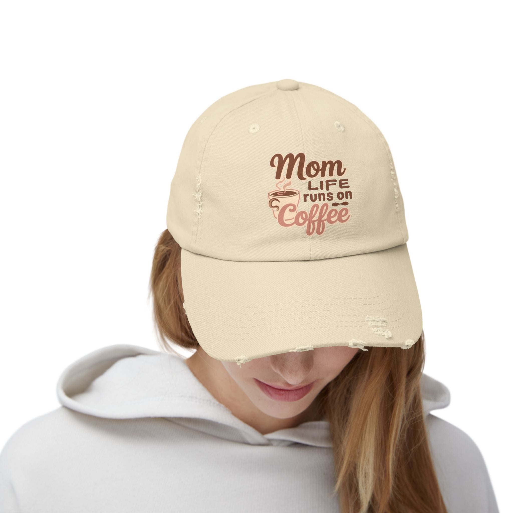 Mom Life Runs on Coffee Distressed Cap