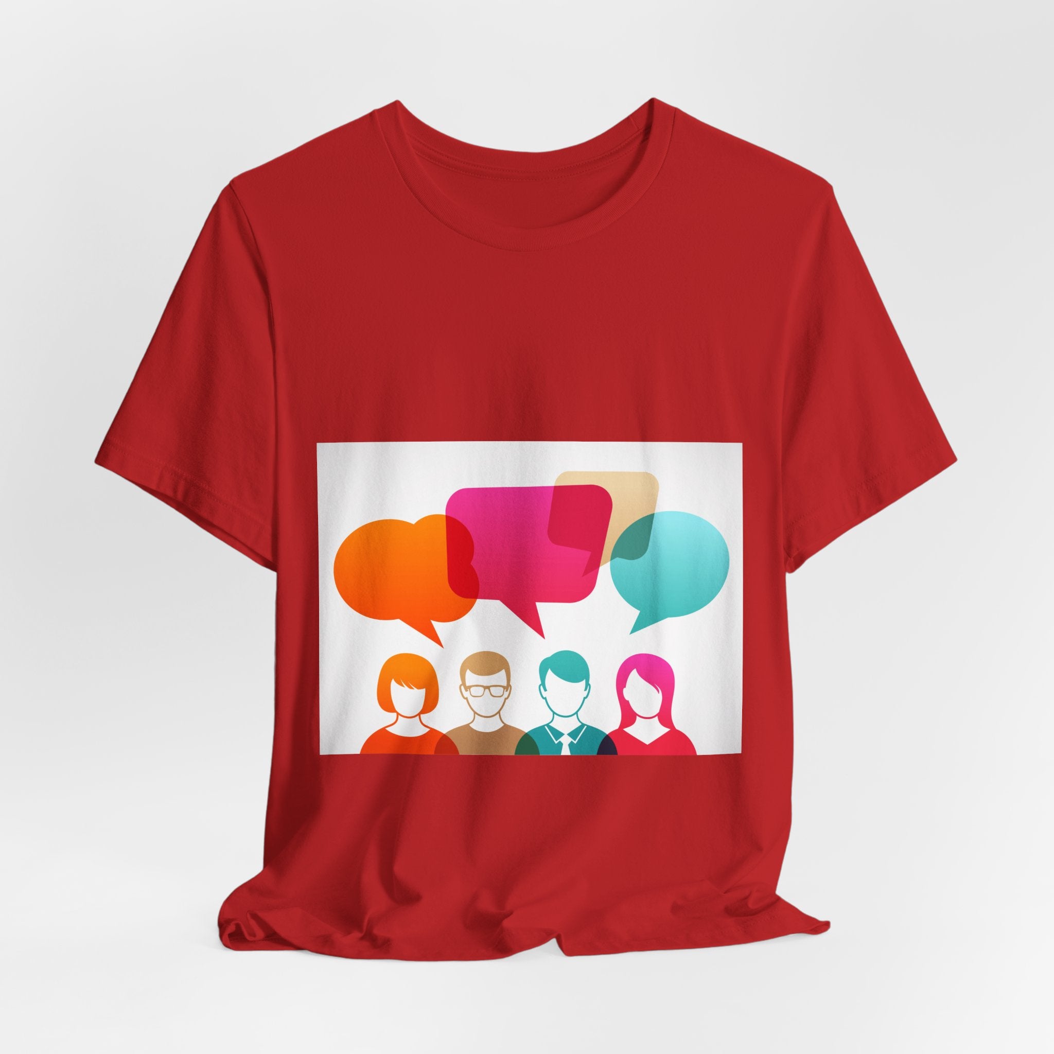 Conversation Crew Graphic Tee — Colorful Speech Bubble Design