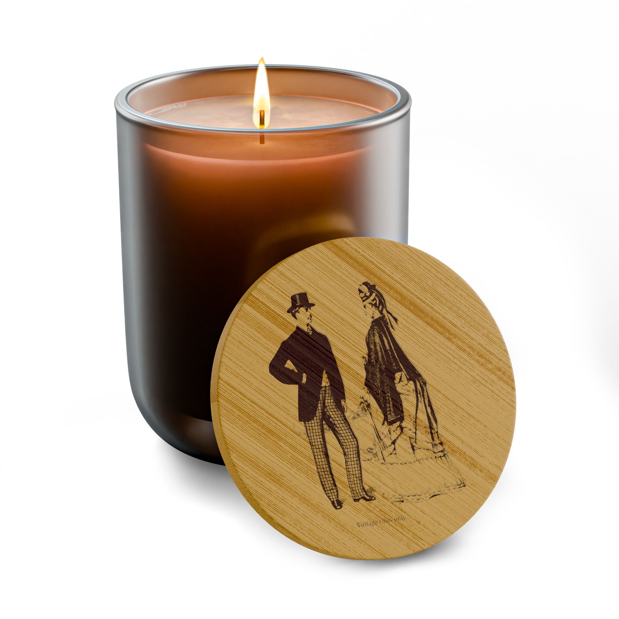 Engraved 14oz Scented Soy Candle — Vintage Couple Bamboo Lid
