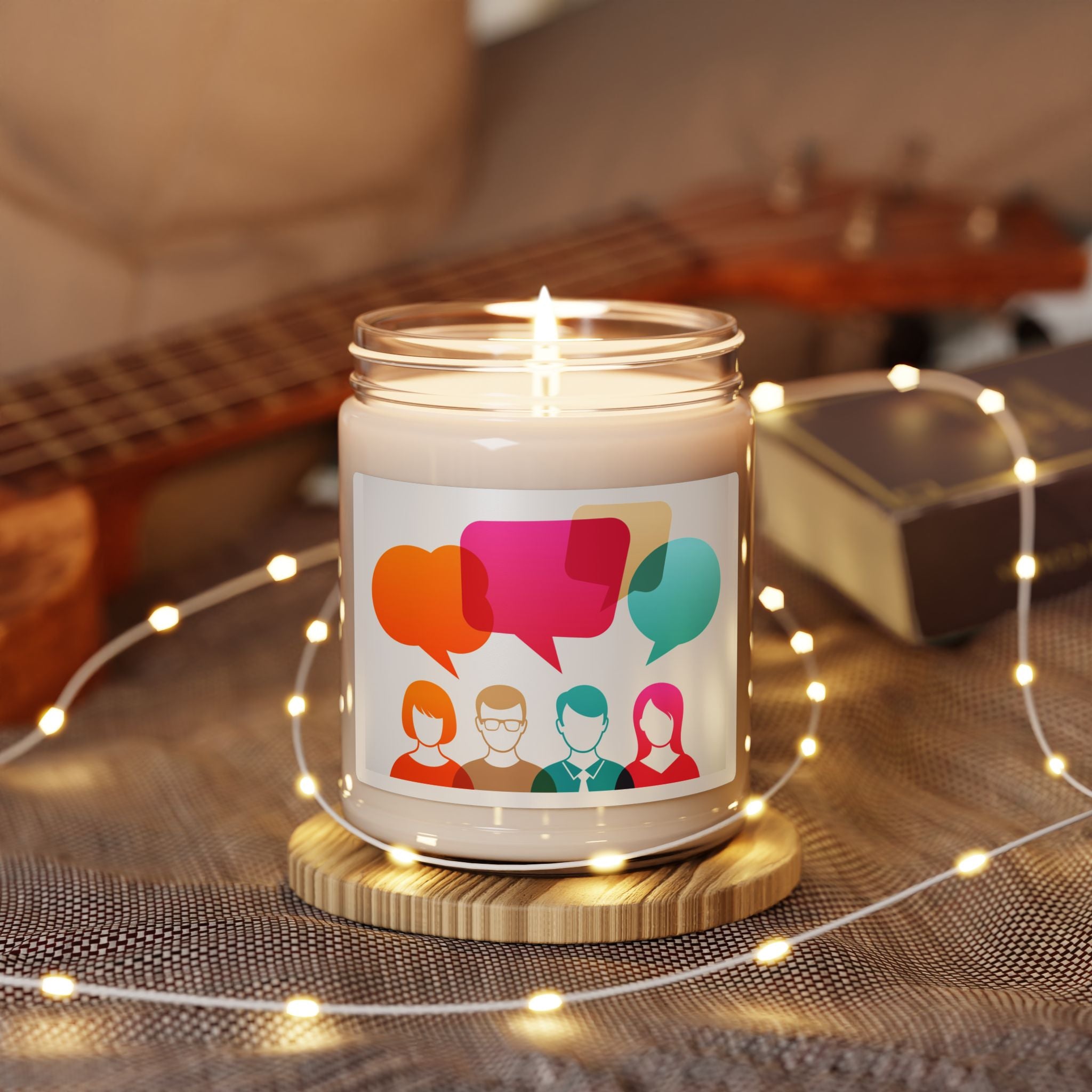 9oz Soy Candle — Conversation & Community Scented Jar (Colorful Speech Bubble Design)