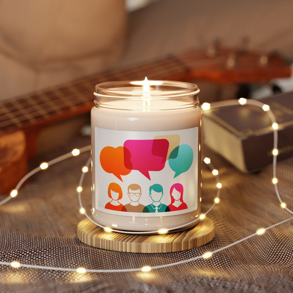 9oz Soy Candle — Conversation & Community Scented Jar (Colorful Speech Bubble Design)