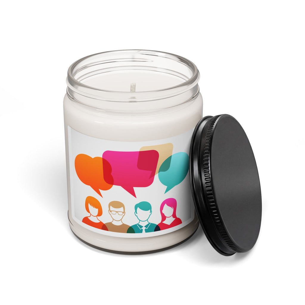 9oz Soy Candle — Conversation & Community Scented Jar (Colorful Speech Bubble Design)